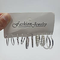 Сережки серьги набор сережек 5 пар бижутерия серебристый