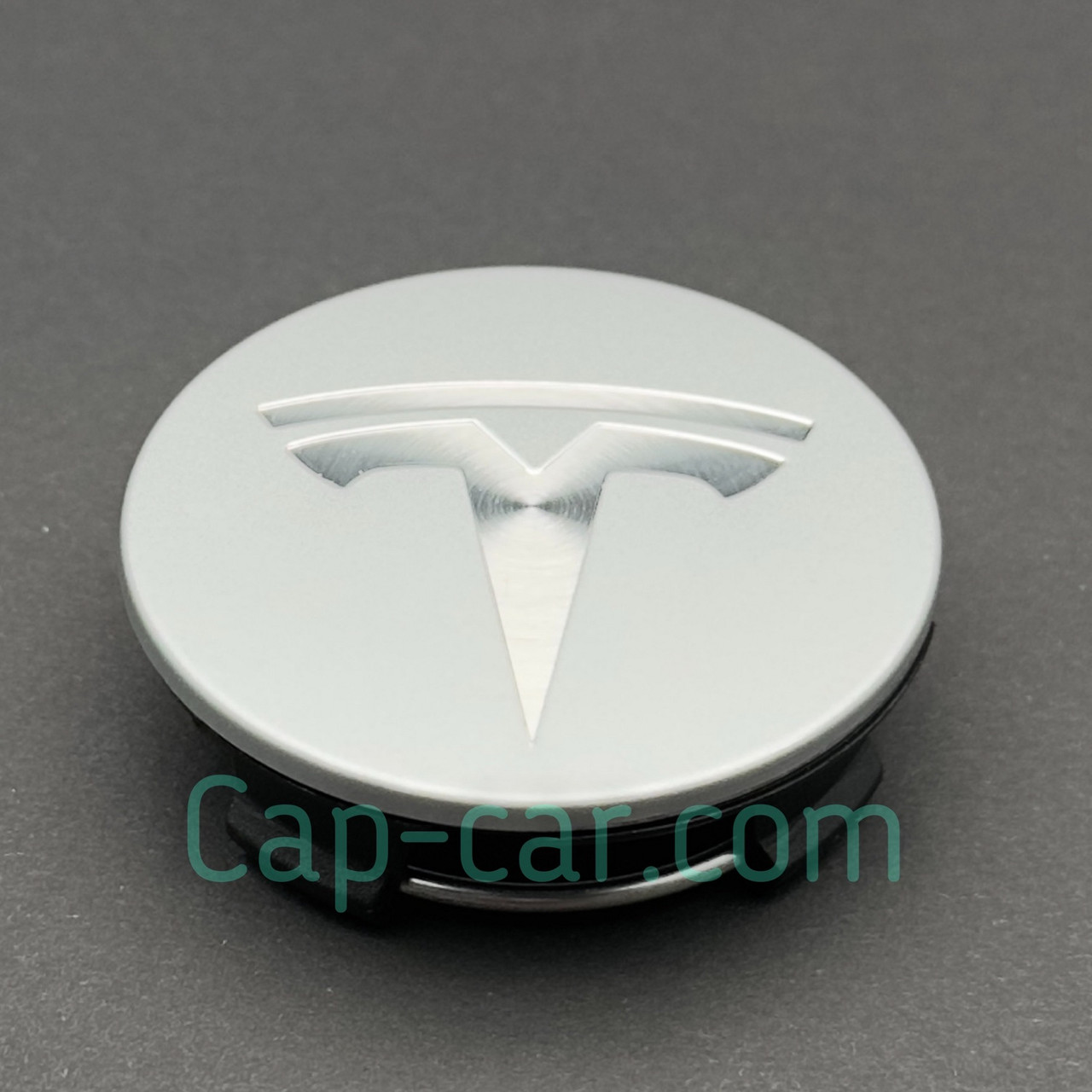 Ковпачок, заглушка для колісного диска Тесла. Tesla, сірий з хромованим логотипом. 57 мм.