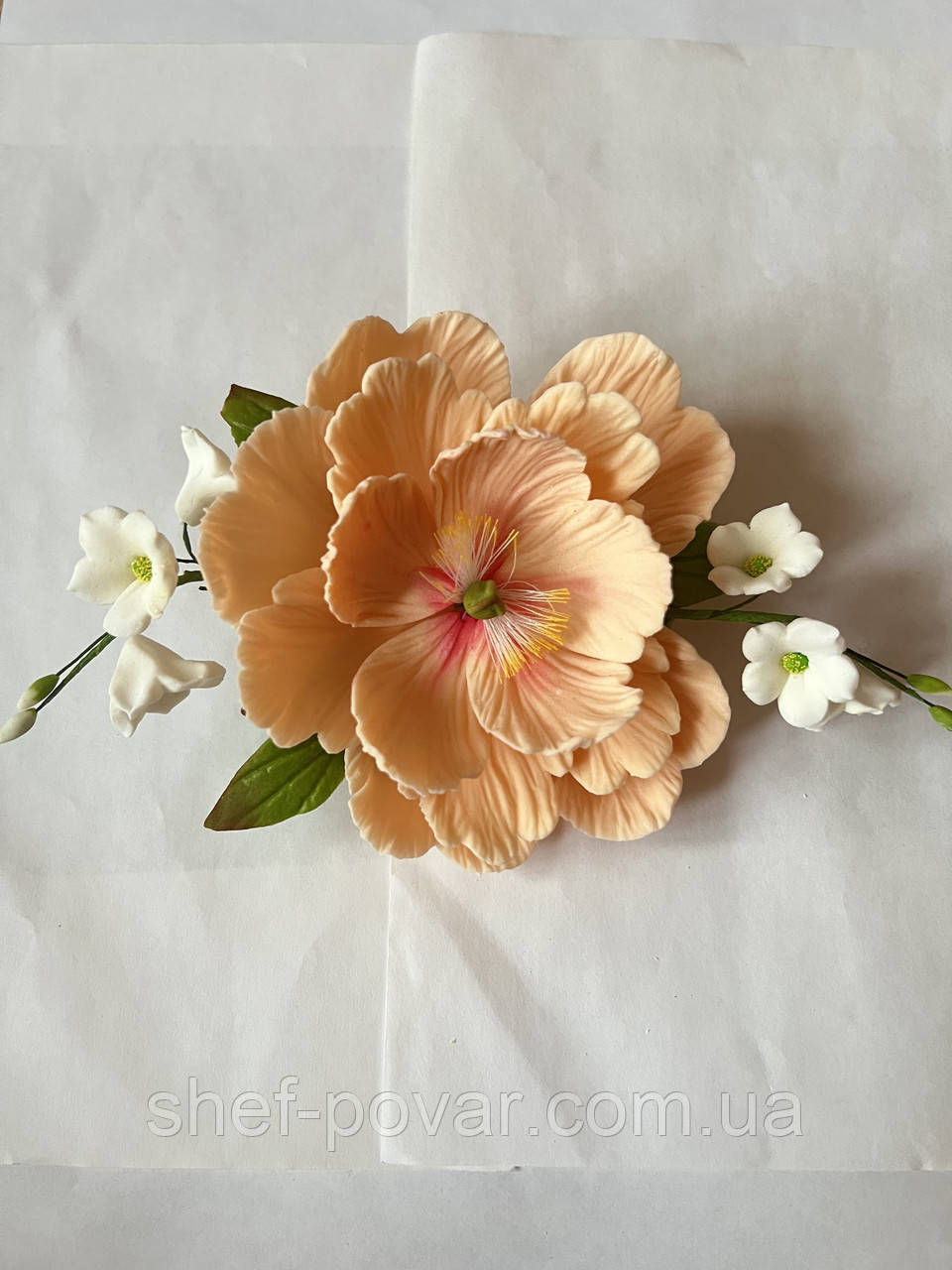 «Пiвонiя персикова з дзвiночками»набiр iз цукрової мастики для кондитерських виробів, фото 1