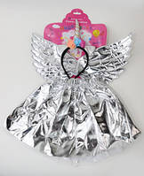 Карнавальний дитячий костюм "Єдиноріг" 3 предмети — карнавальний костюм для дівчинки колір — срібний