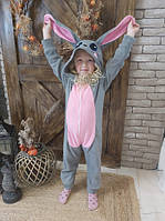 Кігурумі дитяча костюм піжама Заєць зайчик фліс сіро-рожевий (110/116/122/128) зріст 122 см.