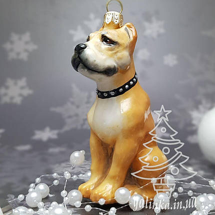 Скляна ялинкова іграшка собака питбуль Komozja Family Santa Claus, фото 1