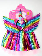 Карнавальний дитячий костюм "Єдиноріг" 3 предмети — карнавальний костюм для дівчинки колір — веселка