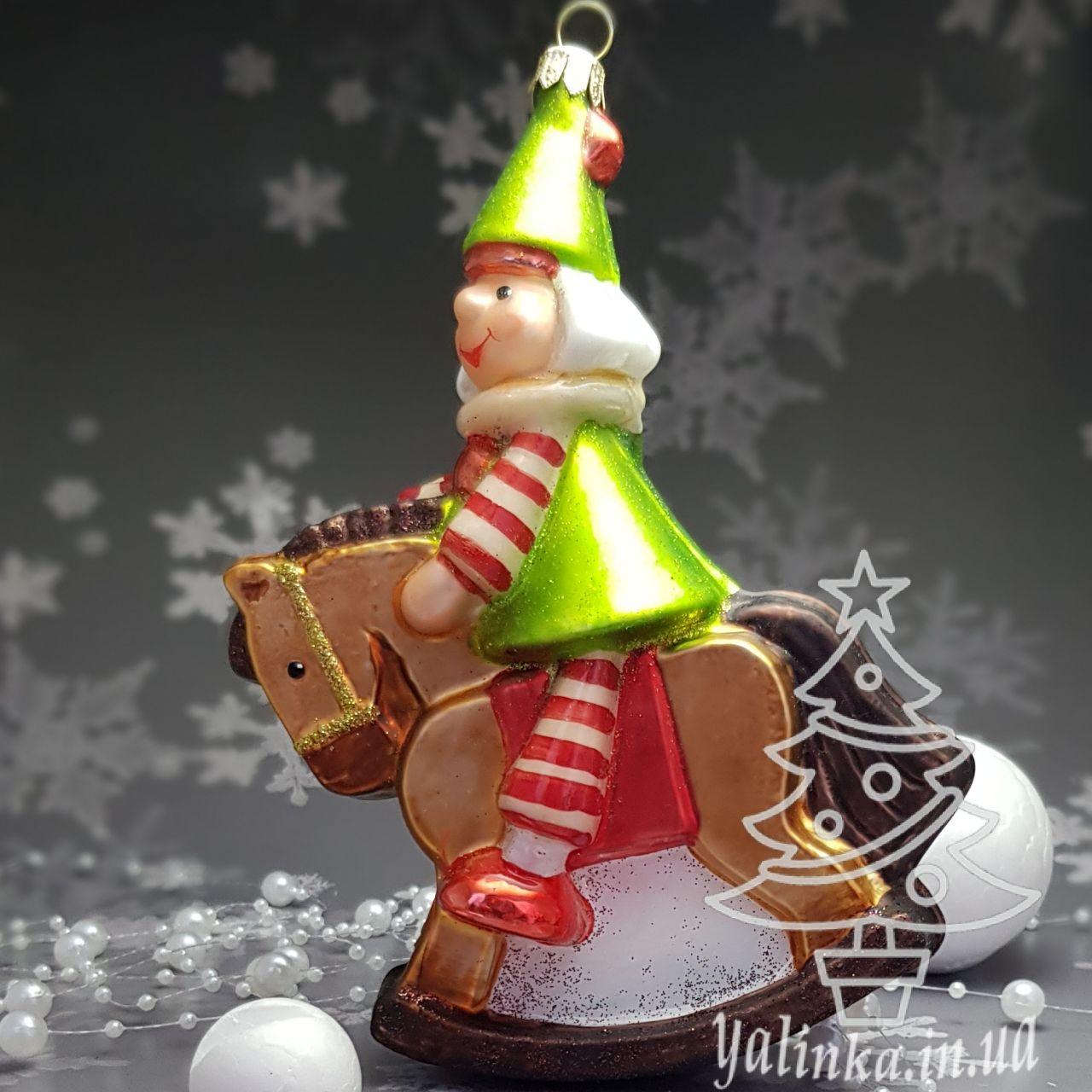 Скляна ялинкова іграшка Клоун на лошадке  Komozja Family Santa Claus