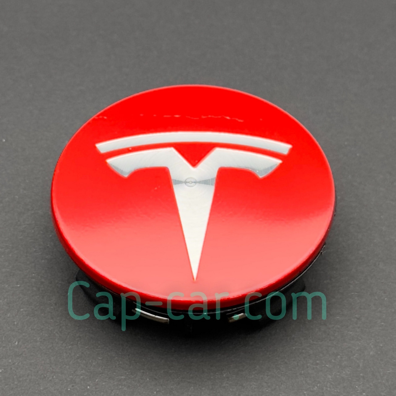Ковпачок, заглушка для колісного диска Тесла. Tesla, червоний з хромованим логотипом. 57 мм.