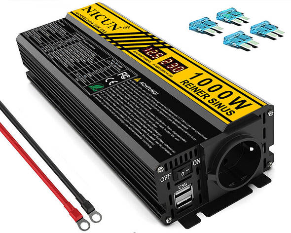 Інвертор Inverter 12V 230V 1000/2000W LCD, чиста синусоида, фото 1
