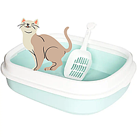Туалет лоток для животных, туалет лоток для кошек с лопаткой, голубой лоток.