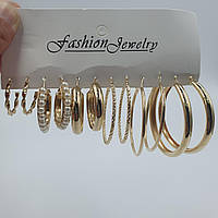 Сережки серьги набор сережек 6 пар бижутерия золотистый