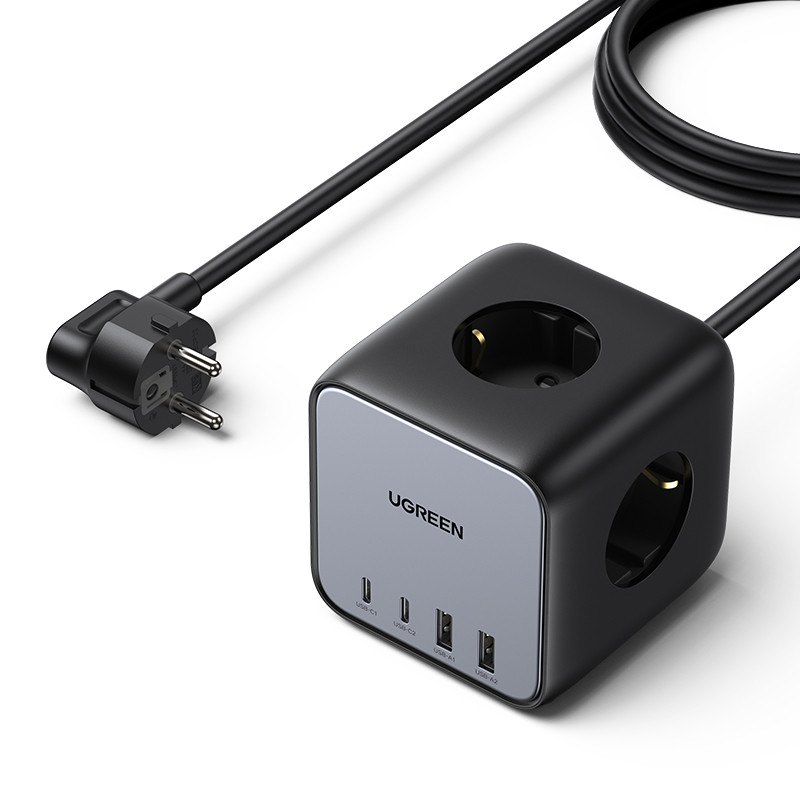 МЗП з трьома розетками UGREEN GaN 65 W DigiNest Cube Power Strip 2USB+2Type-C+3AC (сірий) CD268