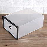 Контейнер органайзер для зберігання взуття, пластикова прозора взуттєва коробка, Чорний, фото 2