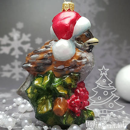 Скляна ялинкова іграшка воробей на калине Komozja Family Santa Claus, фото 1