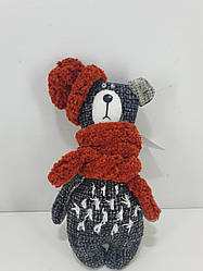 Новорічний ведмедик Тедді у червоному шарфику та шапочці Hand made