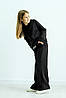 Костюм для дівчинки утепленийтурецька тринитка на флісі кофта реглан і штани палацо-колір чорний, фото 2