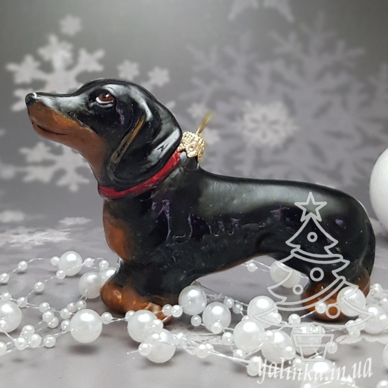 Скляна ялинкова іграшка Собака такса  Komozja Family Santa Claus