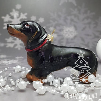 Скляна ялинкова іграшка Собака такса Komozja Family Santa Claus, фото 1