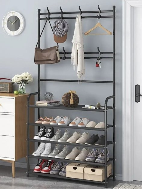 Вішалка New simple floor clothes rack для одягу з полицями для взуття 150х60x26см