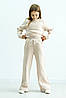 Костюм для дівчинки утеплений турецька тринитка на флісі кофта реглан і штани палацо-колір молочний, фото 3