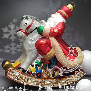 Скляна ялинкова іграшка Санта на лошадке качалке Komozja Family Santa Claus, фото 4
