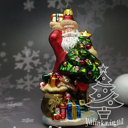 Скляна ялинкова іграшка Санта с елкой и подарками Komozja Family Santa Claus, фото 1