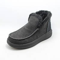 Короткие женские ботинки лоферы с мехом Hey Dude черные, кожаные 37 размер