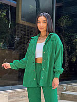 Костюм женский вельветовый брючный джогеры + рубашка микровельвет на кнопочках цвет фисташка S, M, L Зеленый, M