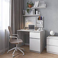 Компьютерный стол, письменный стол с тумбой cправа з фасадами без ручек R-18 Бетон-Белый фасад