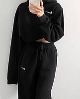 Женский теплый молодежный базовый повседневный спортивный костюм худи и штаны (черный, серый)