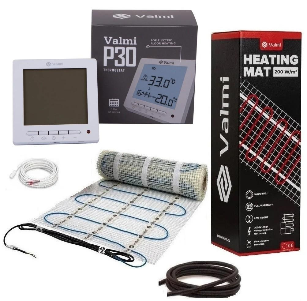 Електрична тепла підлога Valmi Mat 2м² /400Ват/200Вт/м² нагрівальний мат терморегулятором Valmi P30