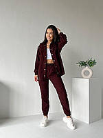 Костюм женский вельветовый брючный джогеры + рубашка микровельвет на кнопочках цвет фисташка S, M, L Бордо, M