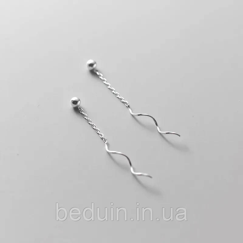 Срібні сережки — протяжки "Спіральки з Кулькою" — срібло 925 проби EGYPT SILVER