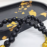 Чотки із матового оніксу і вулканічної лави золоченої на 50 намистин, фото 4