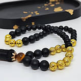 Чотки із матового оніксу і вулканічної лави золоченої на 50 намистин, фото 7