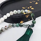 Чотки із натурального каміння моховий агат і білий агат матовий на 50 бусин, фото 3