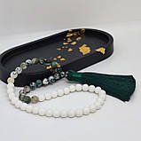 Чотки із натурального каміння моховий агат і білий агат матовий на 50 бусин, фото 6