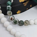 Чотки із натурального каміння моховий агат і білий агат матовий на 50 бусин, фото 7