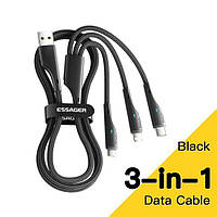 Универсальный кабель Essager 3 в 1 (USB - Lightning + Micro USB + Type-C 3A 1.2м) Код:MS05
