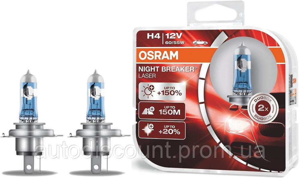 Галогенні лампи H4 Osram Night Breaker Laser +150% (ID#1960681070 ...