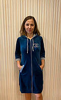 Жіночий велюровий халат на блискавці, S(42), M(44), L(46), XL(48), XXL(50), XXXL(52) різні кольори.