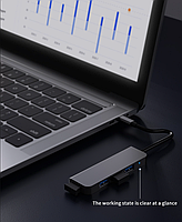 USB хаб Deepfox 2013TU3 Type C/Type A 4 порти hub концентратор алюмінієвий, фото 4