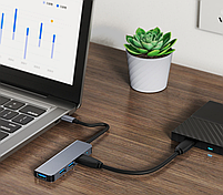 USB хаб Deepfox 2013TU3 Type C/Type A 4 порти hub концентратор алюмінієвий, фото 5