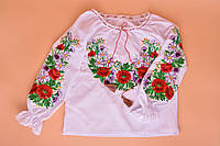 Яскрава українська вишиванка з квітковим орнаментом для дівчинки (98см,110см) №0343