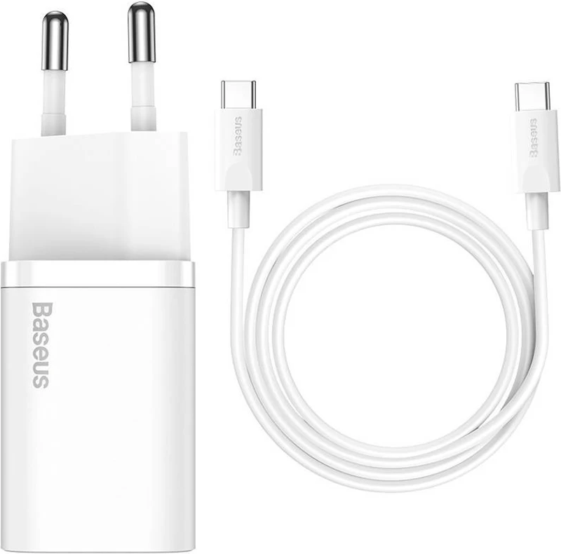 Мережевий зарядний пристрій Baseus Super Si 1C 25W EU Set with Type-C to Type-C white (TZCCSUP-L02), фото 1