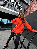 Женское объемное удлиненное худи Oversize с капюшоном и карманом кенгуру трехнитка на флисе Цвет Оранжевый