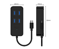 USB хаб Deepfox 1901T Type C 4+1 порти hub концентратор 5 in 1, фото 2