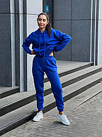 Тёплый женский костюм на флисе худи с капюшоном и штаны синий электрик S M L XL XXL 42 44 46 48 50