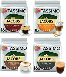Assorti Tassimo - Tassimo Jacobs Espresso, Caramel, Cappuccino, Crema Набір Тассімо з 4-ох упаковок