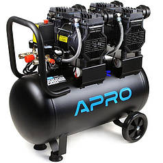 Компресор Apro 3 кВт 50 л чотирициліндровий безмасляний тихий коаксіальний привід 475 л/хв 8 бар 2 виходи