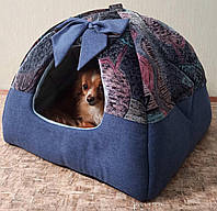 Домик Лежанка кроватка подушка пуфик лежак для мелких пород собак и котов 43х43х35см.