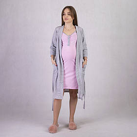 Утеплений комплект (нічна сорочка та халат) для вагітних і мам-годувальниць Розмір 50/52 Мила Tiana Сірий