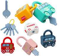 Развивающая игра Монтессори Машинка замок Подбери ключ к замку 6 шт.